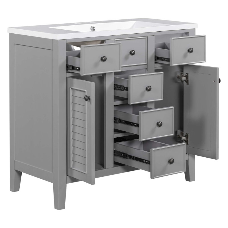 Meuble-lavabo sur pied simple 35,98 po avec comptoir en céramique