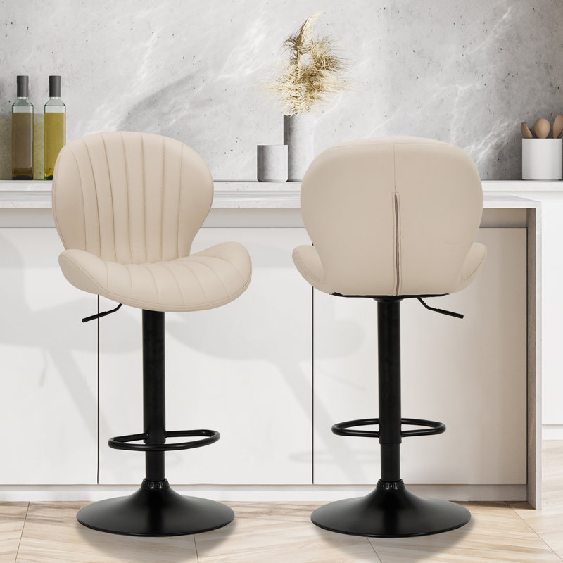 360° Swivel Bar Stool - Adjustable Height PU Leather with Metal Frame, Beige