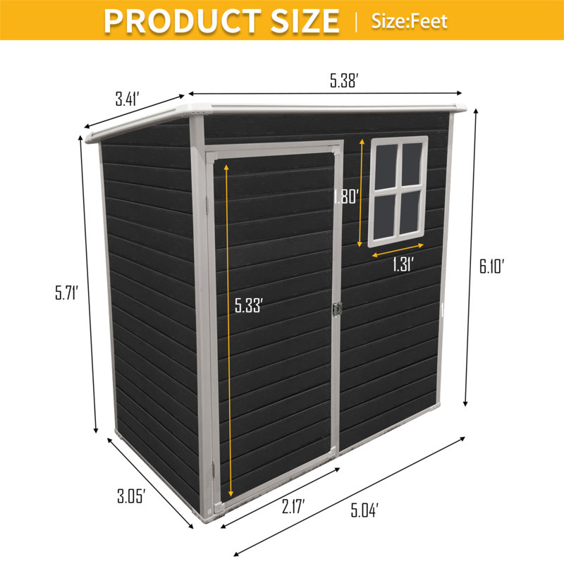 5X3ft Resin Outdoor Storage Shed Kit-Perfect To Store Patio Furniture, Black, 73.25" H x 60.5" W x 36.75" D