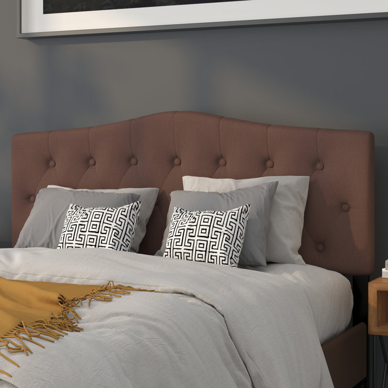 Ciriaca Arched Button Tufted Upholstered Headboard, Camel, Queen