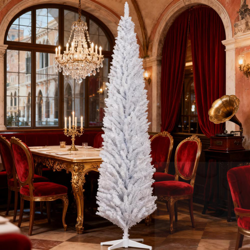 8ft Pencil Artificial Christmas Tree with Plastic Base, White
