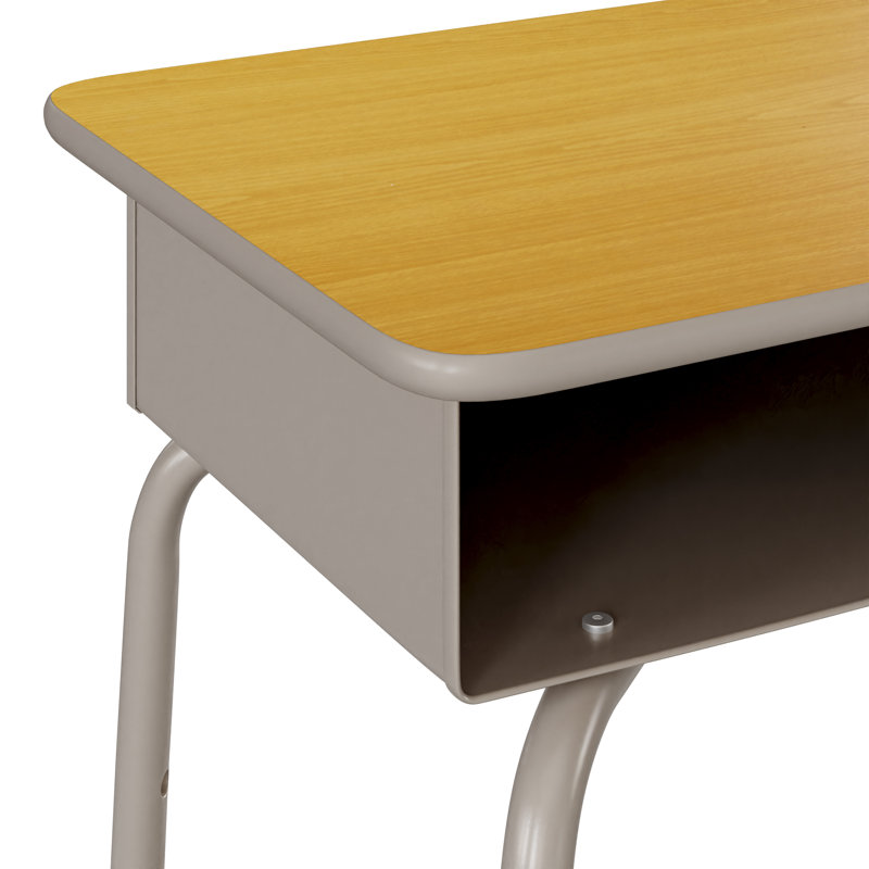 Goddard Height-Adjustable Open Front Student Desk with Metal Book Box, Maple/Silver