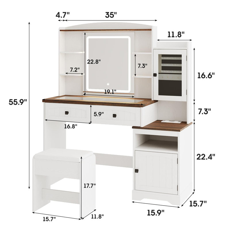 Vanity Desk with with Glass Top and Lights
