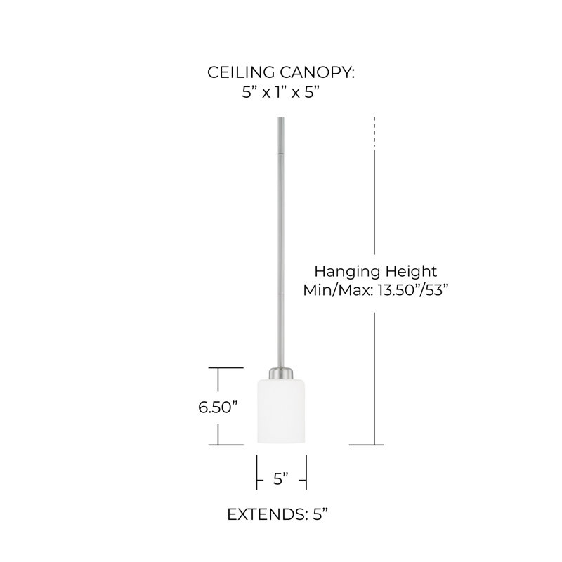 Luminaire suspendu cylindrique à 1 lumière Dixon, Nickel brossé
