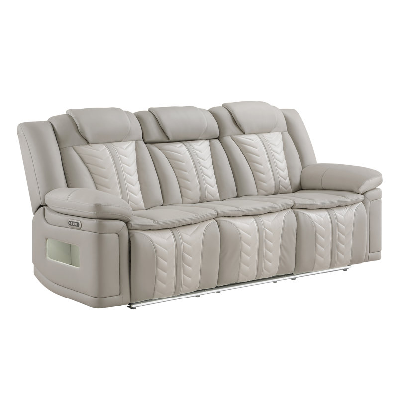 Canapé de cinéma inclinable avec accoudoirs, éclairage DEL et charge USB Apex, Gray/Ice