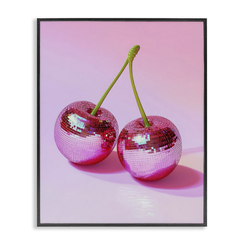 Cerise rose disco rose, estampe numérique, design by Creative Studio, Giclée encadrée noir minuit, H 30 po x l 24 po