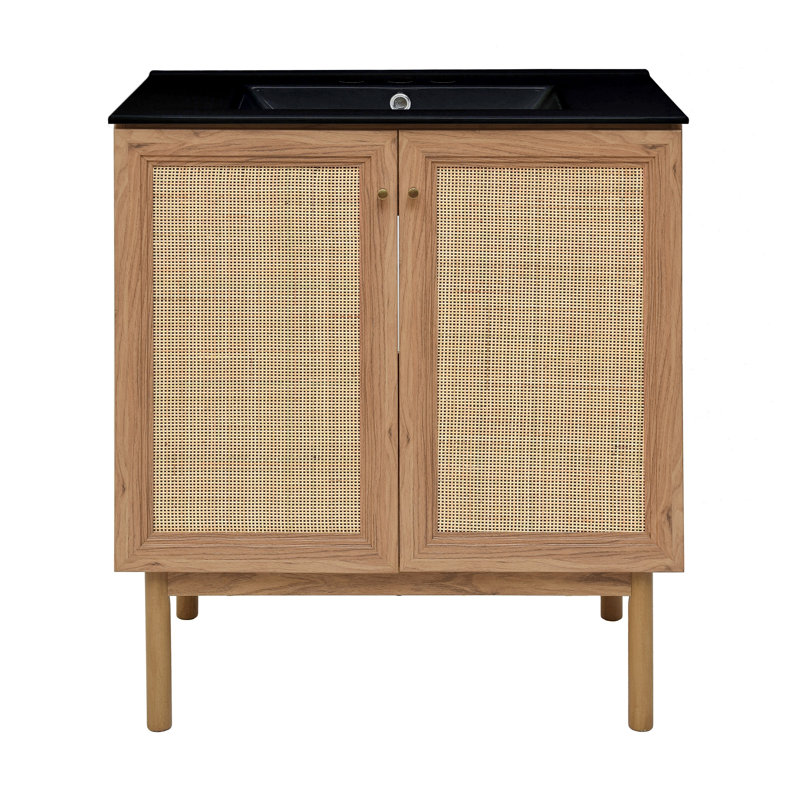 Meuble-lavabo autoportant de 30 po en chêne doré Classe avec comptoir noir à 3 trous Class, Noir, noir, noir, noir, 8 po