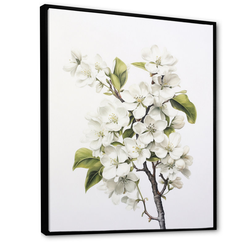 Apple Blossom Monochromatic Elegance XXVII - Floral Wall Art Living Room, H 44 po x l 34 po x P 1,5 po, Cadre flottant noir