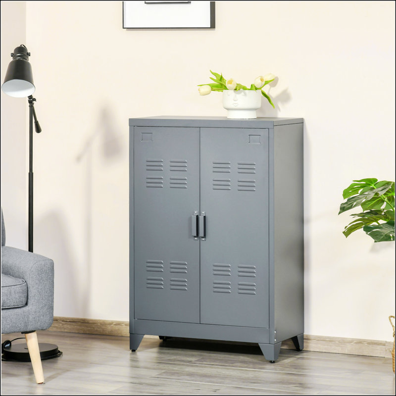 HOMCOM Industrial Steel Storage Cabinet With Adjustable Shelves And Anti-Tipping Safety, Perfect For Garage Or Office Use