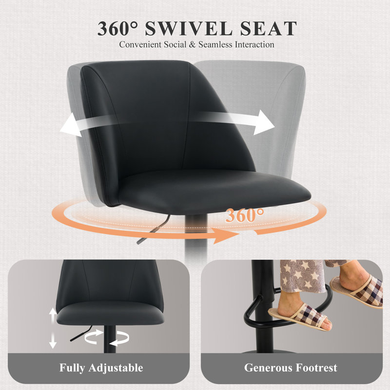 Swivel Adjustable Height Bar Stool Upholstered Counter Stool, 4, Black
