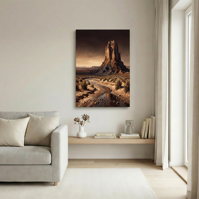 Art mural sur toile Brown Desert Mesa and Winding River, H 12 po x l 18 po