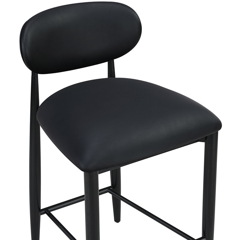 Tabouret Riccio, Noir, Fini thermolaqué, Cuir végétalien noir