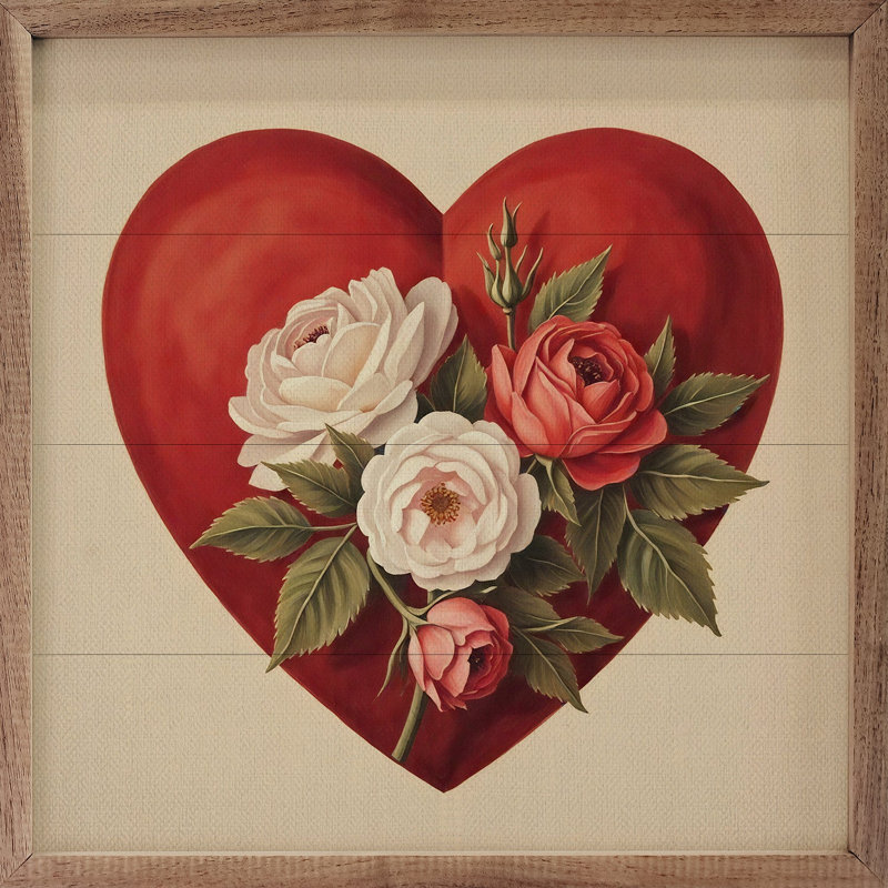 Cœur et roses, H 4 po x l 4 po