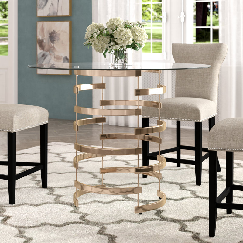 Arkesha Round Glass Top Dining Table, Champagne Gold