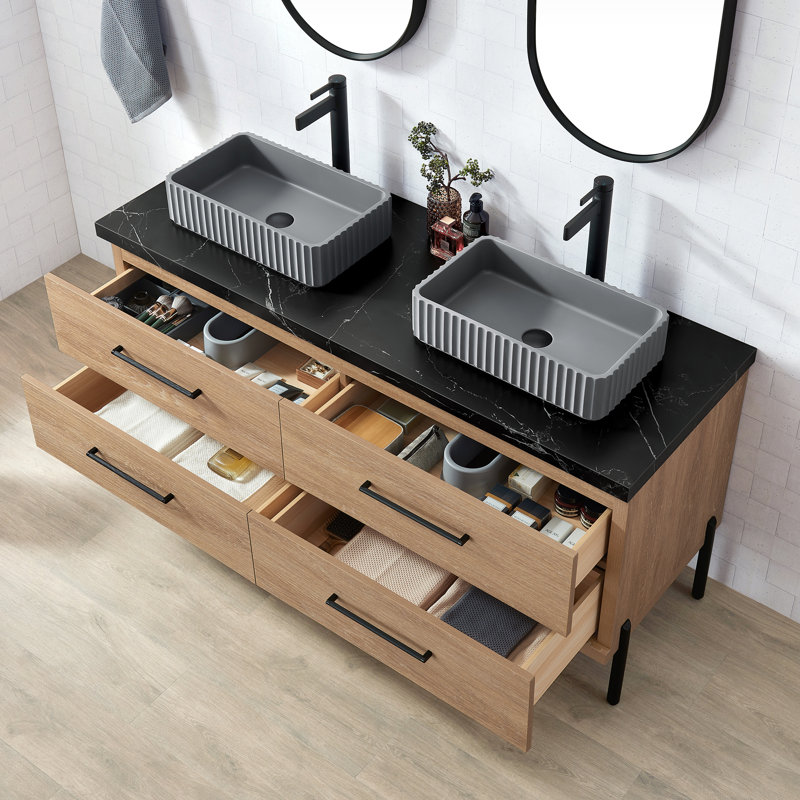 Meuble-lavabo double en chêne nord-américain Kaminski, 60"
