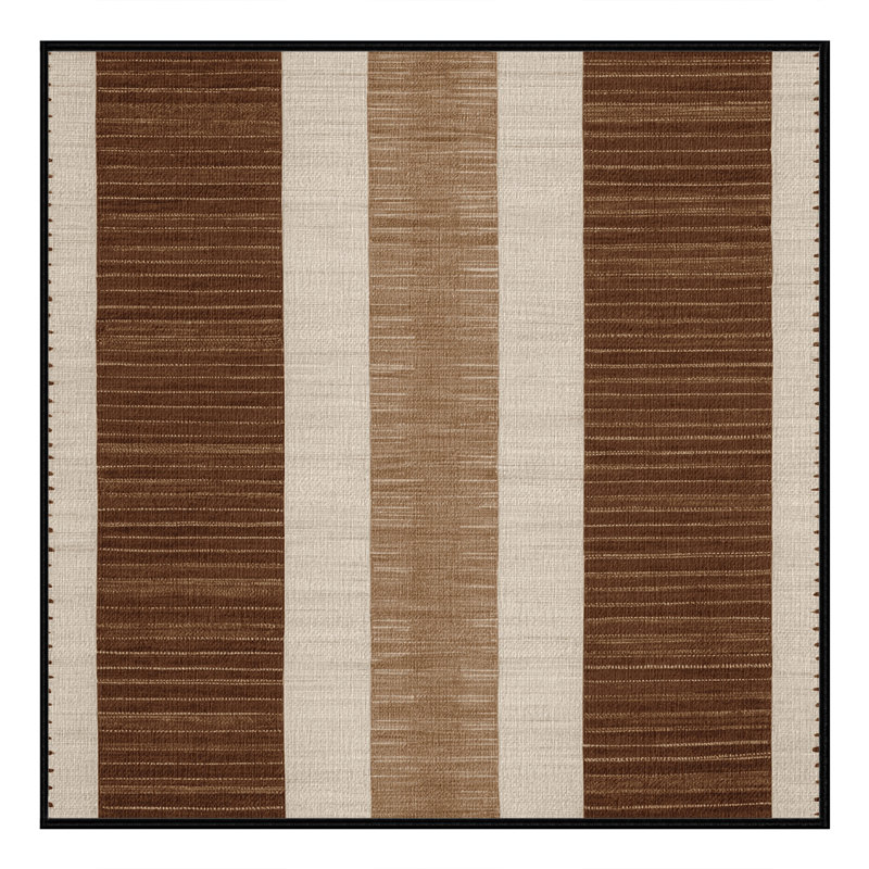 Washable Linen Brown Striped Area Rug, Square 4'