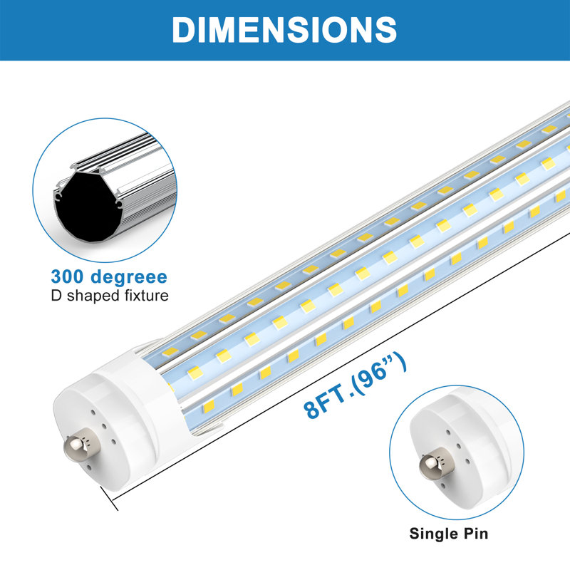 120 Watt 14400 Lumens T8 8FT LED Non-Dimmable Light Bulb, FA8 Single Pin Base