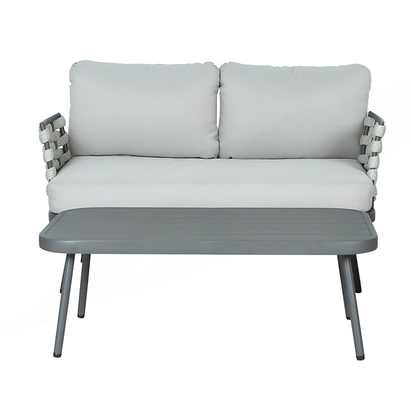 Loveseat And Table Set With Hand-Woven Rope, Gray, Gray