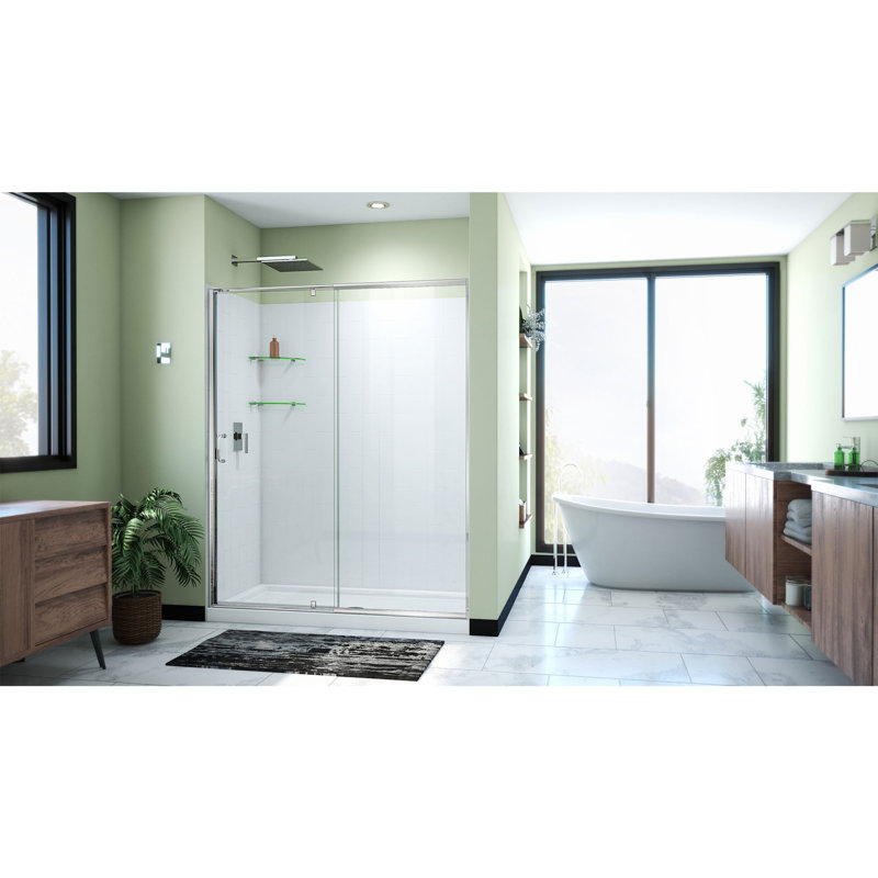 Flex 60" W x 30" D x 78" H Semi-Frameless Square Tub Enclosure with Fixed Panel and Base Included, Chrome