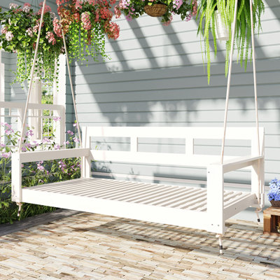 Structure de lit de jour de balançoire de véranda en bois pour patio, banc de balançoire de jardin avec 4 cordes de suspension pour la cour, extérieur