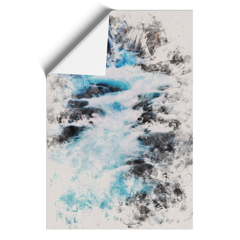 Waterfalls in Iceland Watercolour - Frameless Print, 42cm H x 30cm W x 0.1cm D