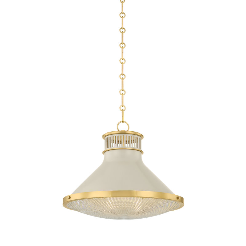 Luminaire suspendu Highclere par Mark D. Sikes, Laiton vieilli / blanc cassé, H 14,5 po x l 17,75 po x P 17,75 po