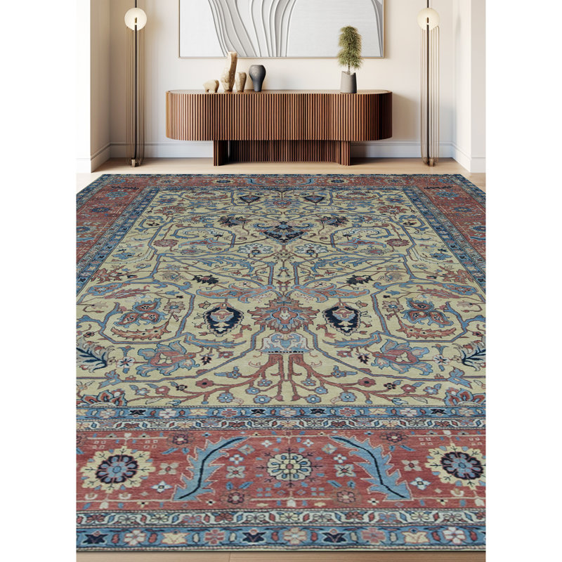 Wool Oriental Area Rug in Gold/Rust/Blue