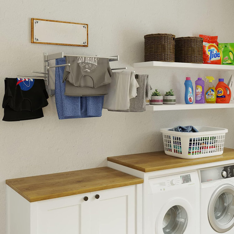 Séchoir à linge, organisateur de buanderie mural, crochet et bras pivotant, support de séchage en métal