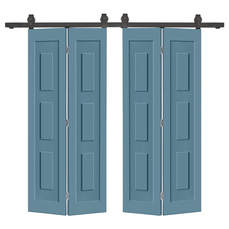 Ensemble de quincaillerie pour porte de grange coulissante double 3 panneaux PANEL, Bleu dignité, 80 po x 56 po