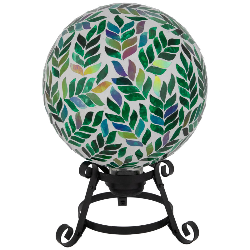 Boule de jardin d'extérieur à feuilles irisées mosaïque 10 po blanc et vert