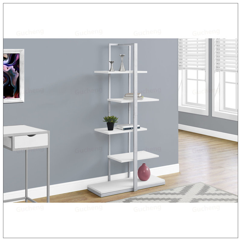 Modern Asymmetrical Zig-Zag Style 5-Tier Bookshelf, Perfect For Small Spaces And Contemporary Decor, White
