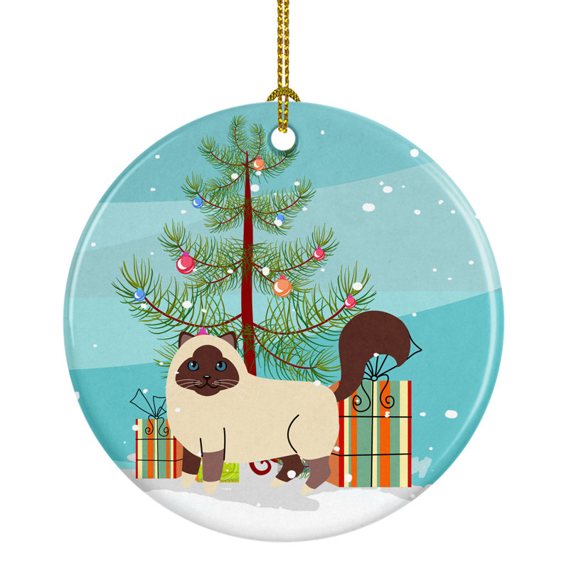 Ornement en céramique pour fêtes birman chat merry christmas tree