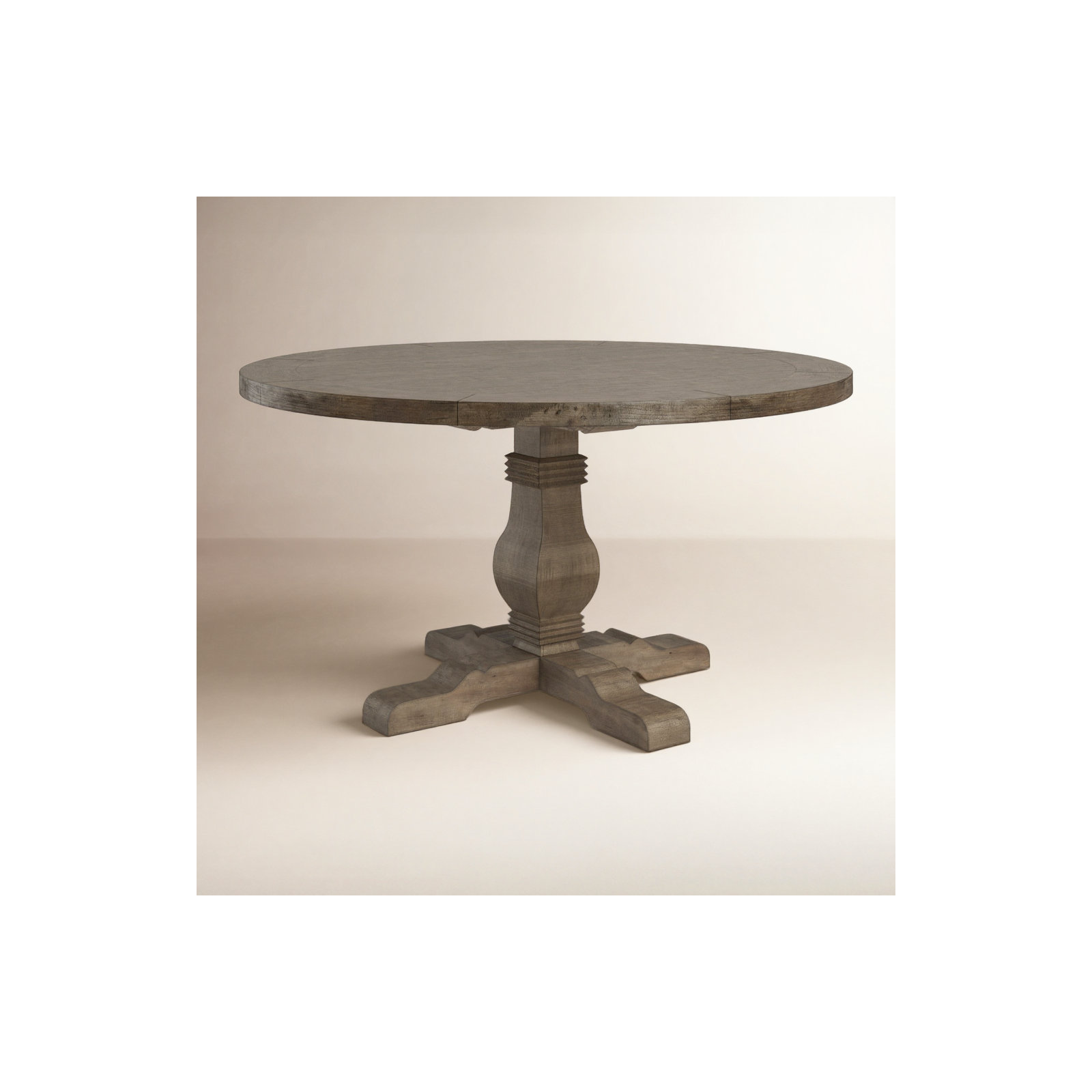 Kinston Solid Wood Pedestal Dining Table, Distressed Brown, 55" x 55"