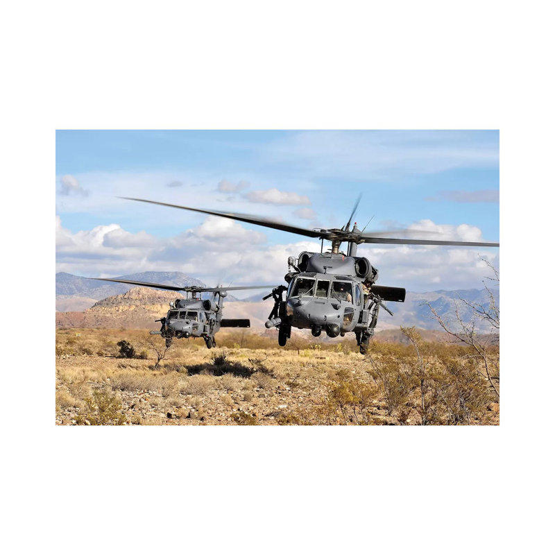 Two HH-60 Pave Hawk Helicopters Preparing to Land 1 Piece Wrapped Canvas Wall Art, 101.6 cm H x 66.04 cm W x 3.175 cm D