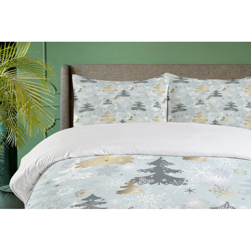 King Pastel Pine Tree and Snowflake Duvet Cover Set
