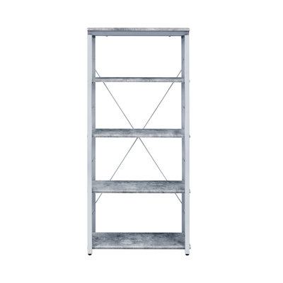 Contemporary Freestanding Faux Concrete Shelf - 11" Depth, 54" Tall Grey & Silver Shelving Unit With Open Compartments 21" Long