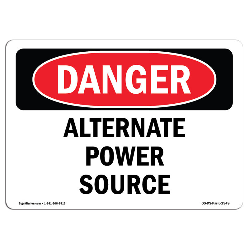 Alternate Power Source Danger Sign, 12" H x 18" W x 0.1" D