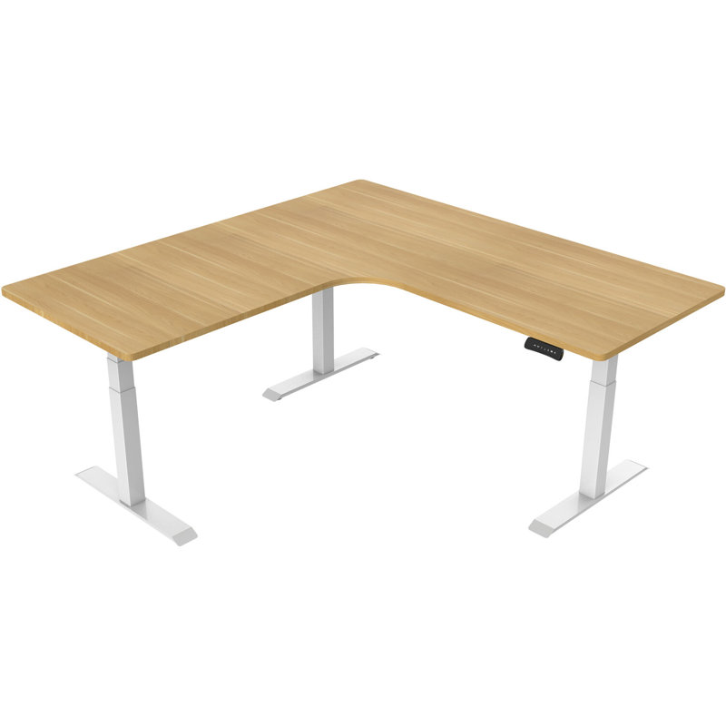 Adjustable L-Shaped Metal Base Writing Desk, Natural/White
