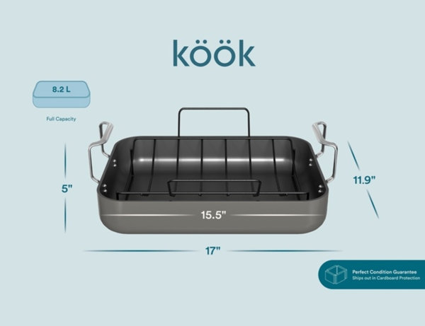 Kook Hard Anodized Roasting Pan, 17 inch