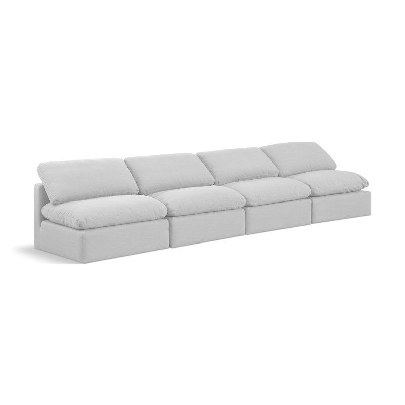 Canapé rembourré 140 po Itala, Tissu texturé en lin blanc