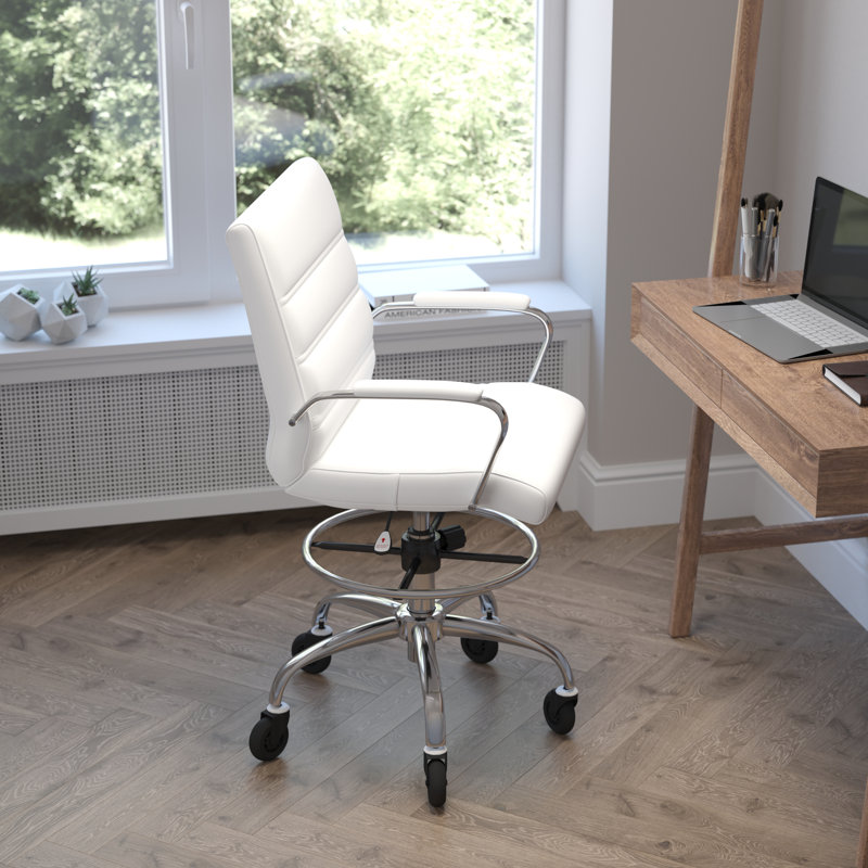 Drafting Chair with Roller Wheels, Adjustable Foot Ring, White