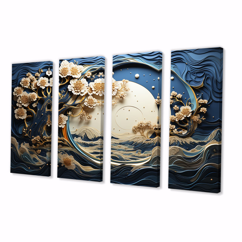 Ensemble de décorations murales 4 pièces or et bleu, H 32 po x l 64 po