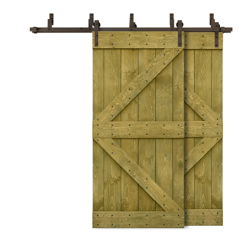Porte de grange double à panneaux en bois teinté K Series, H 84 po x l 40 po, Vert jungle