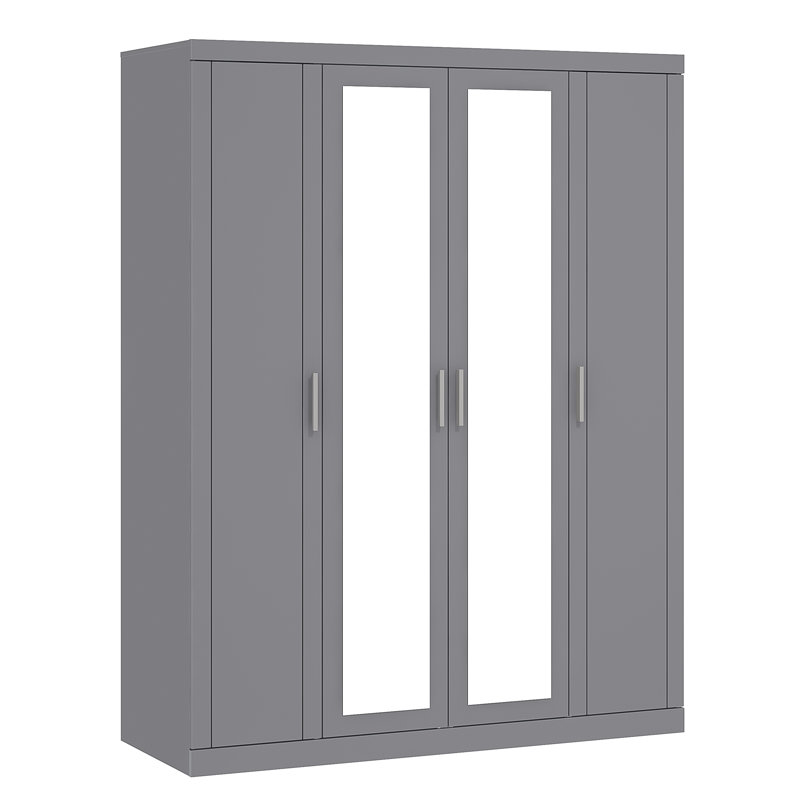 4 Door Wardrobe with Mirror, Cool Grey