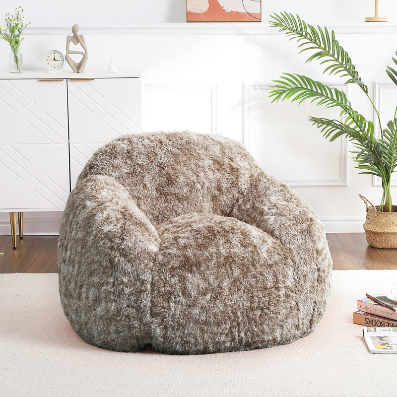 soft faux fur beanbag chair – Foam-padded lounge sofa – With armrests and washable cover – Ideal for bedroom, living room, reading, gaming , 94×96×65cm