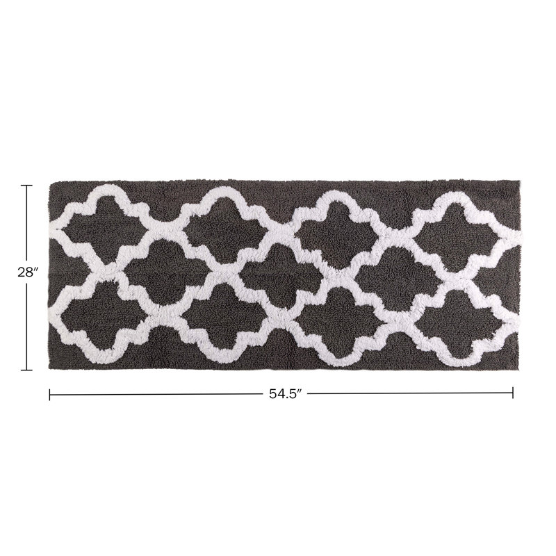 Lavish Home Bathroom Rug - 28x54.5in Long Non Slip Bath Mat with Trellis Pattern - Extra Soft Absorbent Cotton Bath Mat - Machine Washable Bathroom Rugs Runner for Shower, Tub, or Vanity