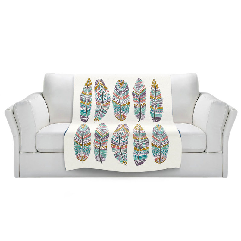  Jeté Boho Feathers, l 68 po x L 80 po