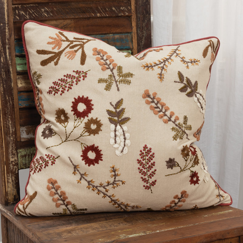 Square Cotton Pillow Cover and Insert, Natural/Brown