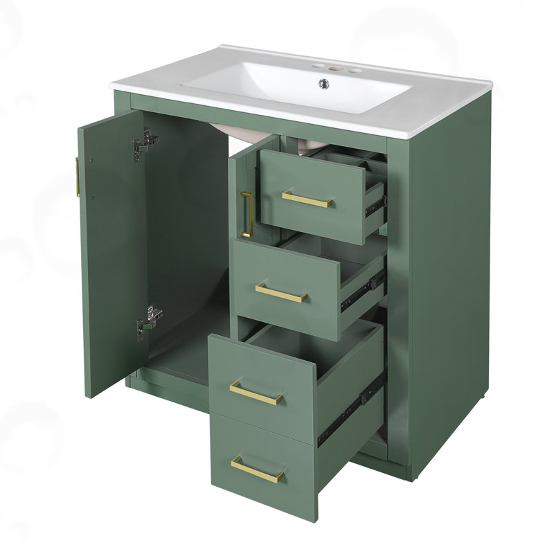 Freestanding Vanity Set with 3 Drawers, Green
