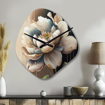 Cream White Flower - Nebula Shape Decorative White Floral Wall Clock